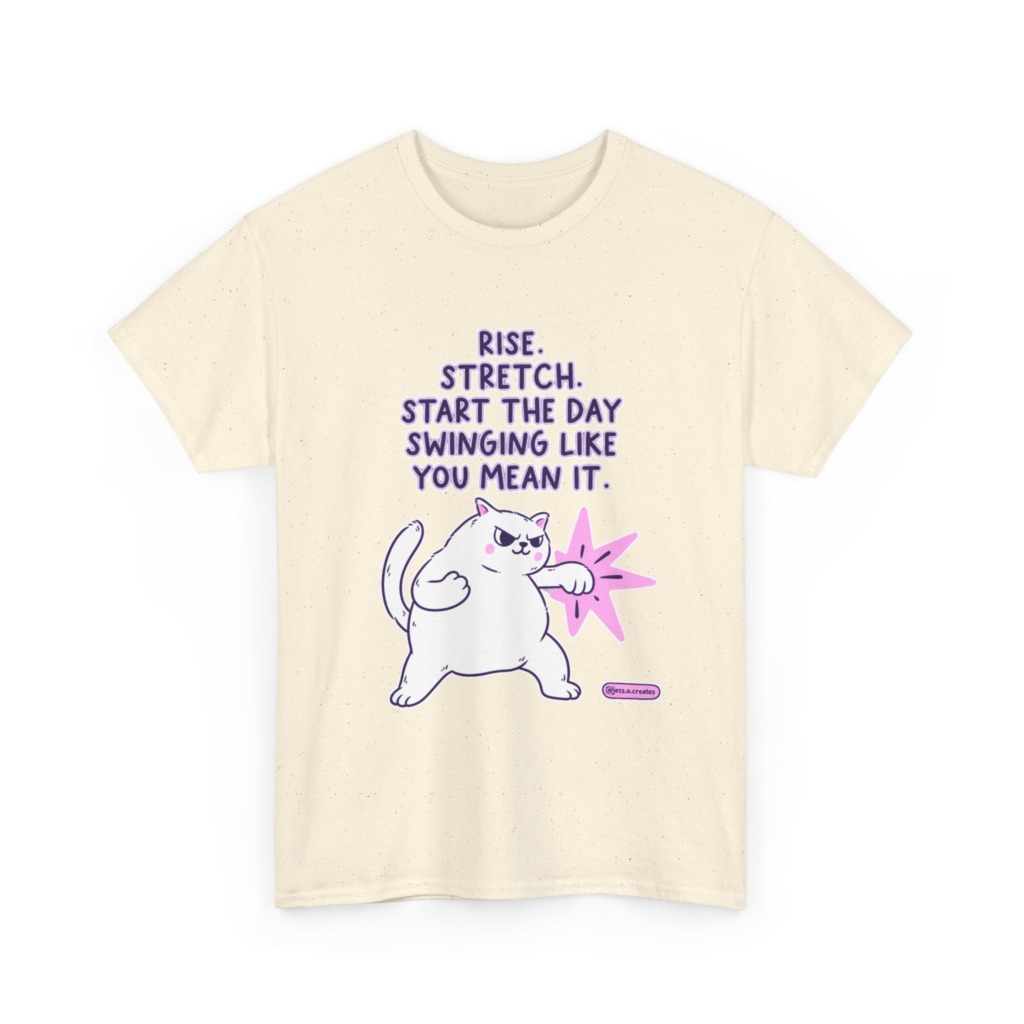 T-Shirt: 'Rise. Stretch.' Cat Punch Graphic