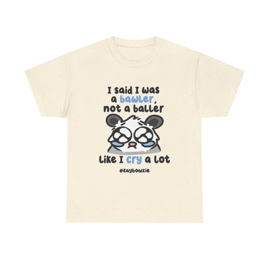 T-Shirt with Crying Animal 'Bawler Not Baller' Graphic