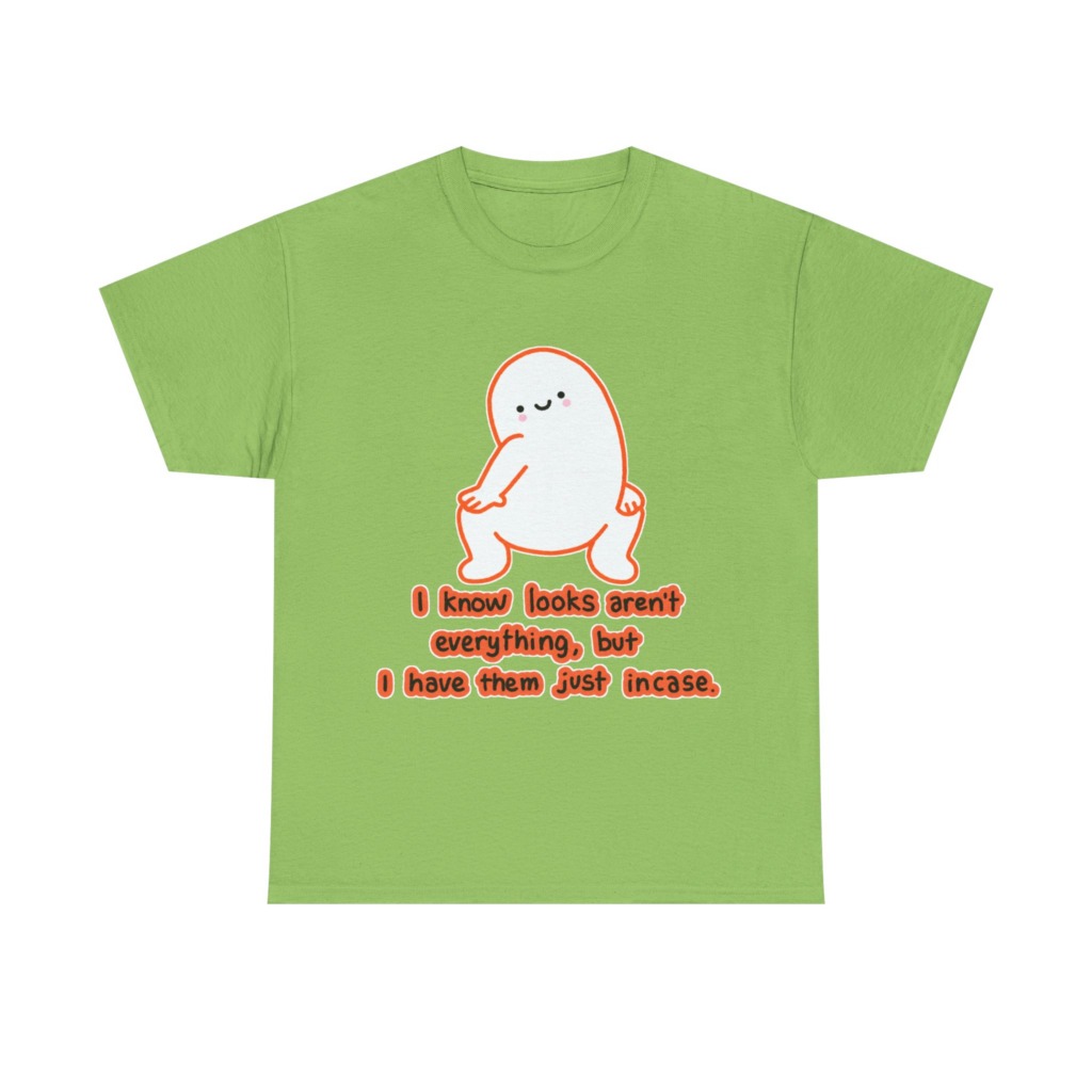 White T-Shirt: Squatting Blob 'Looks Aren't Everything'