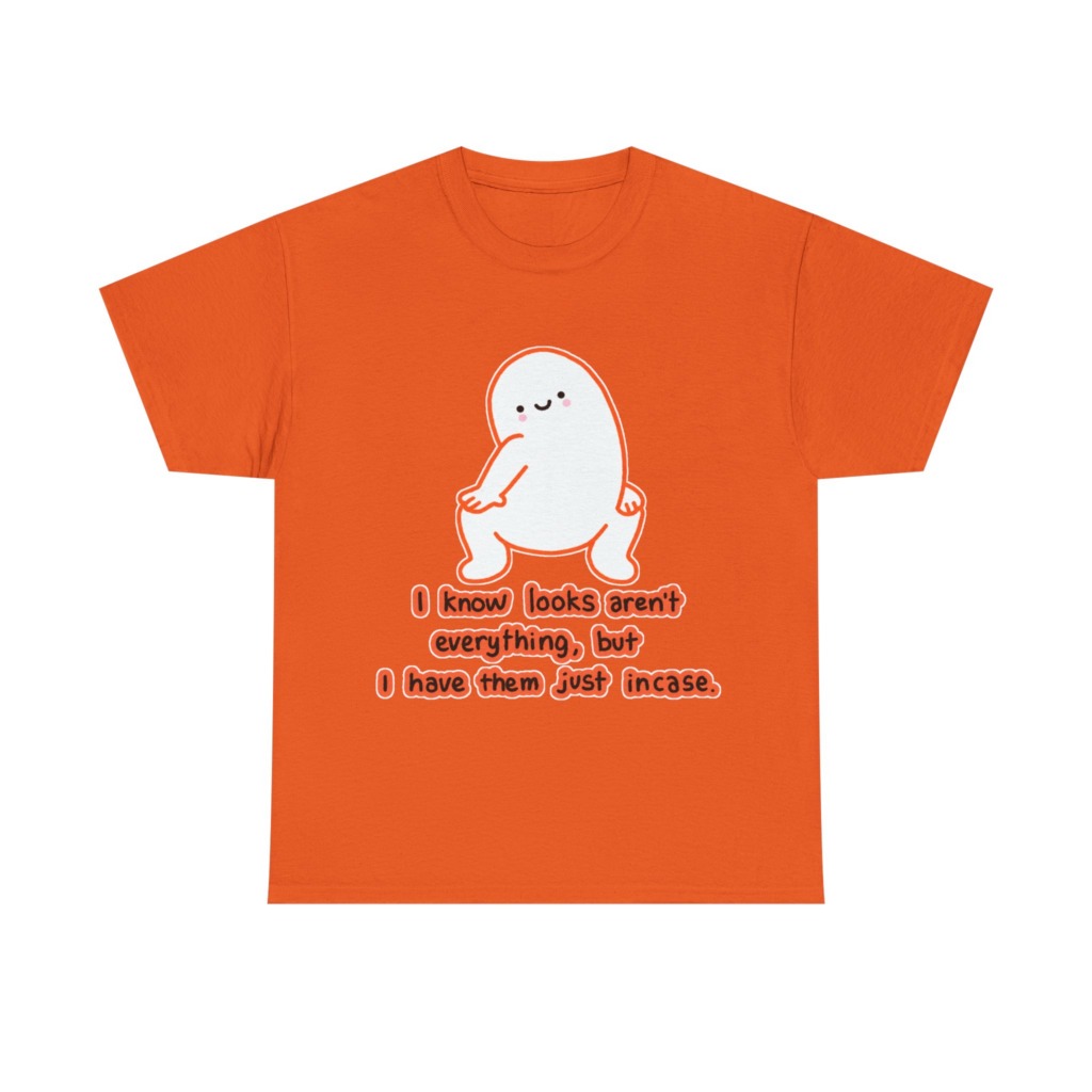 White T-Shirt: Squatting Blob 'Looks Aren't Everything'