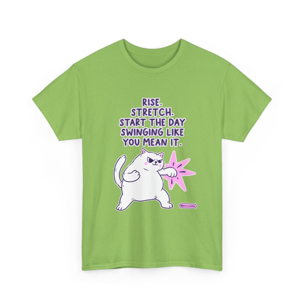 T-Shirt: 'Rise. Stretch.' Cat Punch Graphic