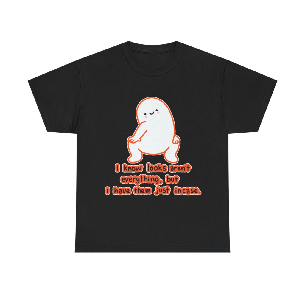 White T-Shirt: Squatting Blob 'Looks Aren't Everything'