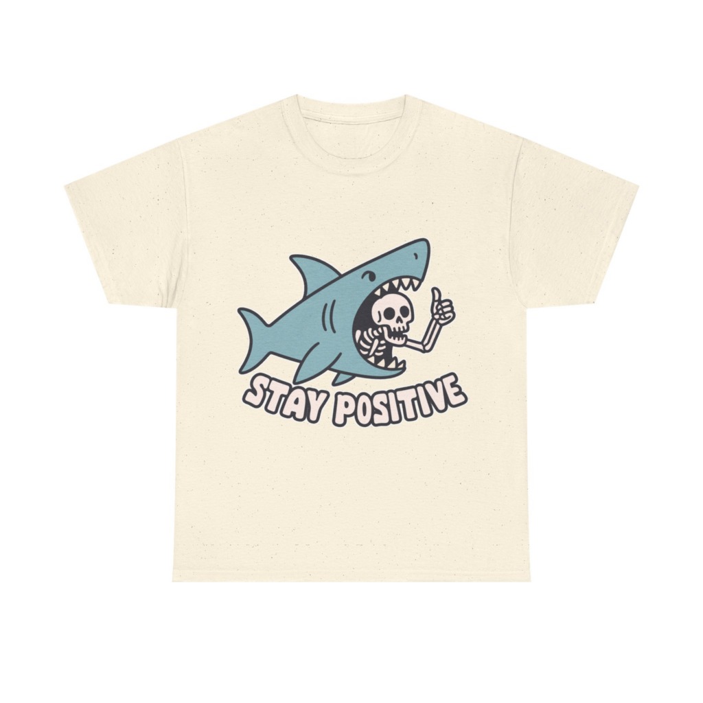 Shark Skeleton Thumbs Up 'Stay Positive' T-Shirt