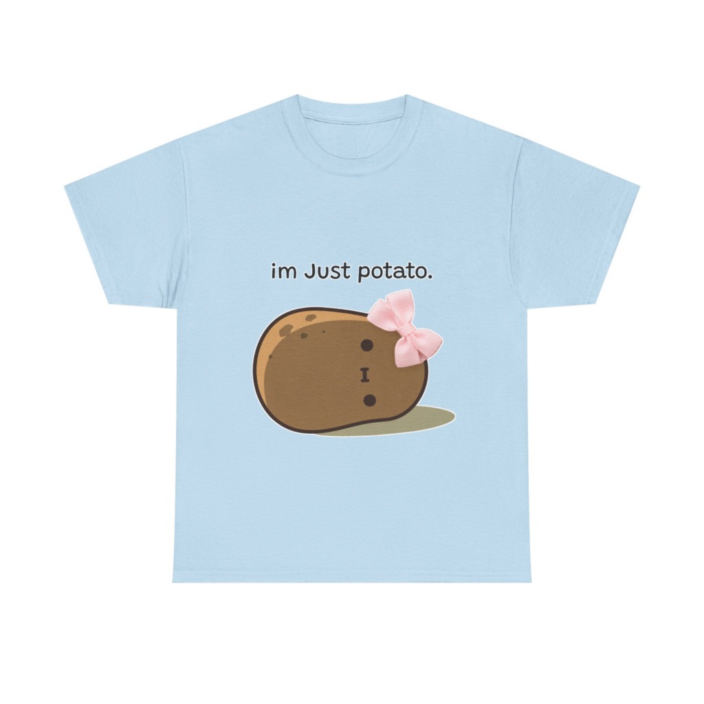 White Just Potato Graphic T-Shirt with Pink Bow