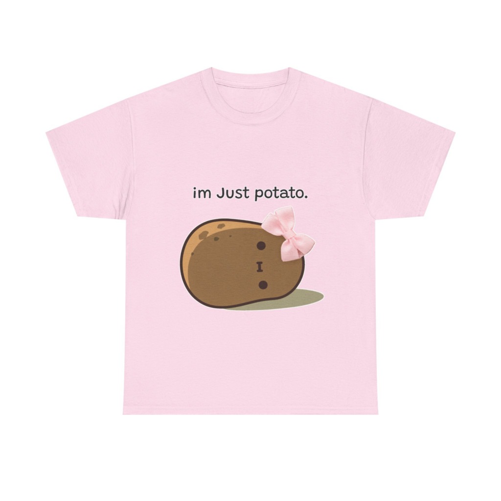 White Just Potato Graphic T-Shirt with Pink Bow
