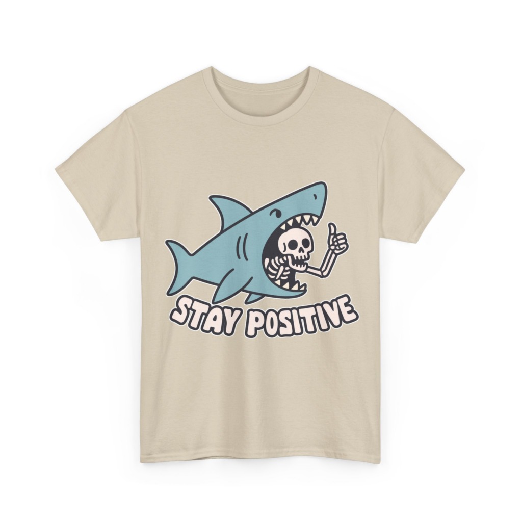 Shark Skeleton Thumbs Up 'Stay Positive' T-Shirt