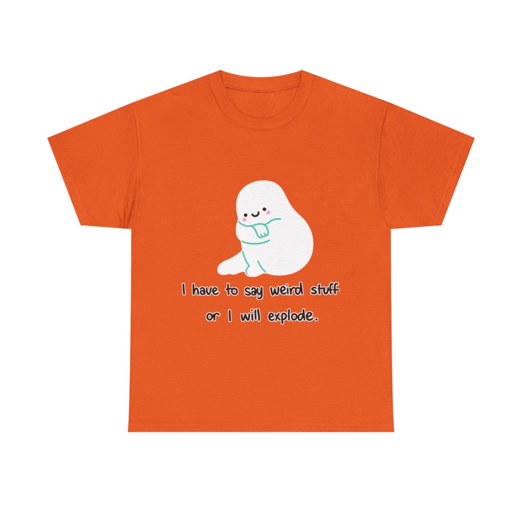 White T-Shirt with Cute Ghost "Weird Stuff" Print