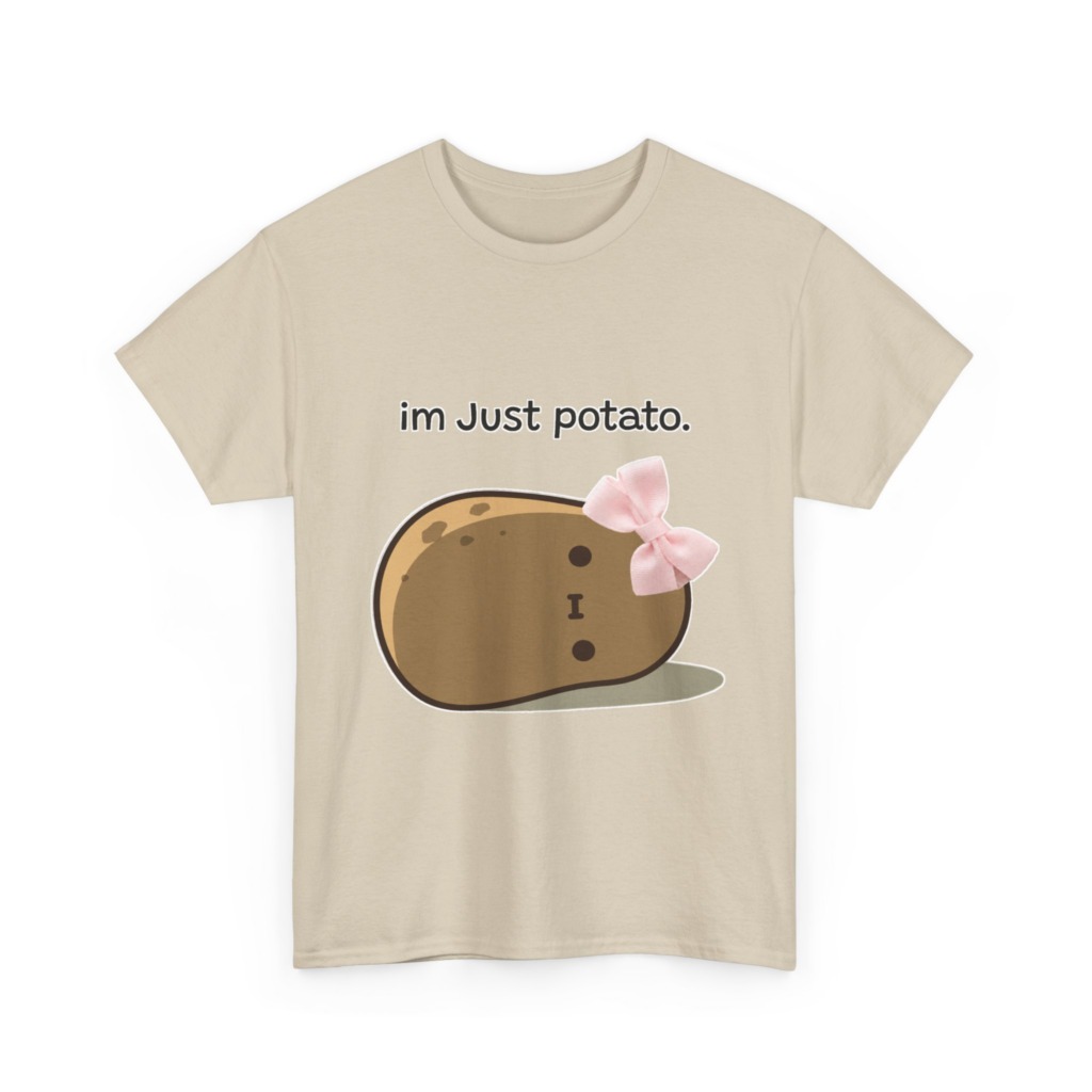 White 'im Just potato.' Pink Bow Potato Tee