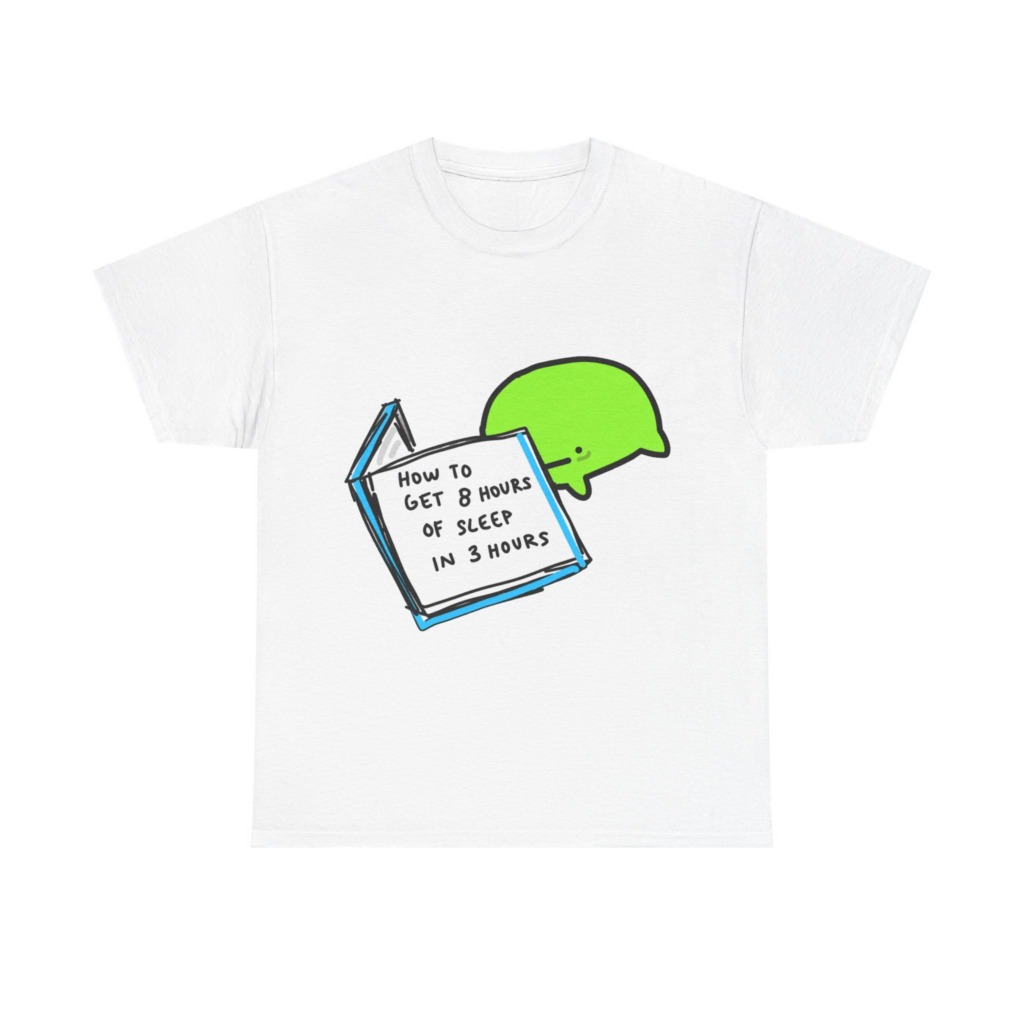 T-Shirt: Sleep Hack Book & Green Character Graphic