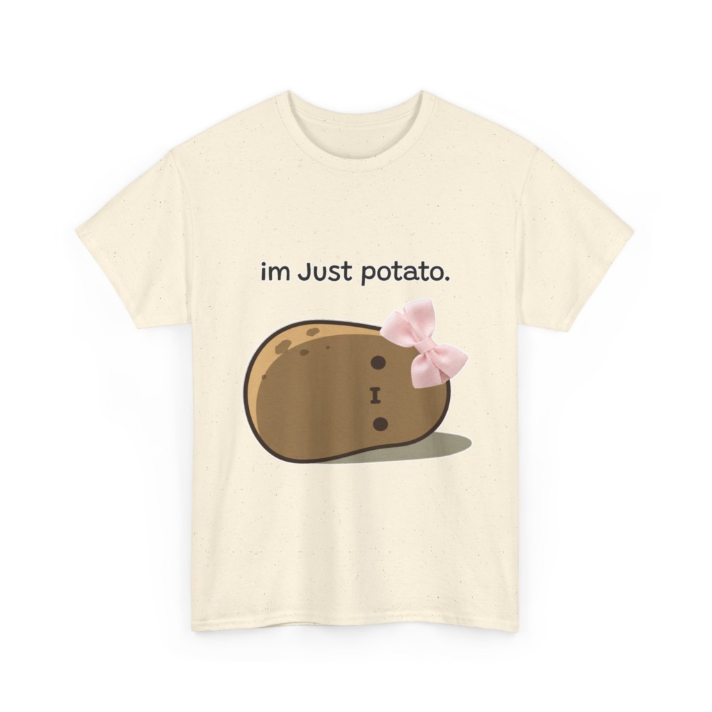 White 'im Just potato.' Pink Bow Potato Tee