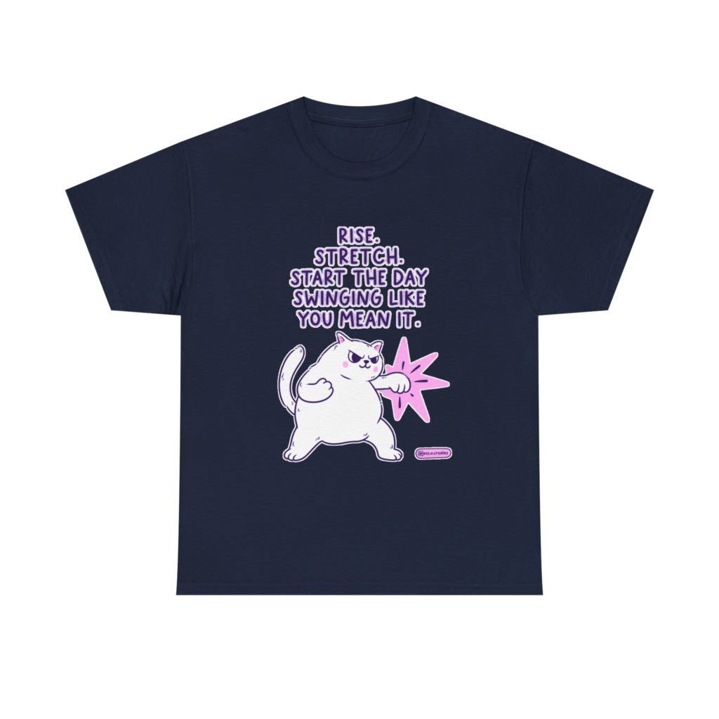 T-Shirt: 'Rise. Stretch.' Cat Punch Graphic