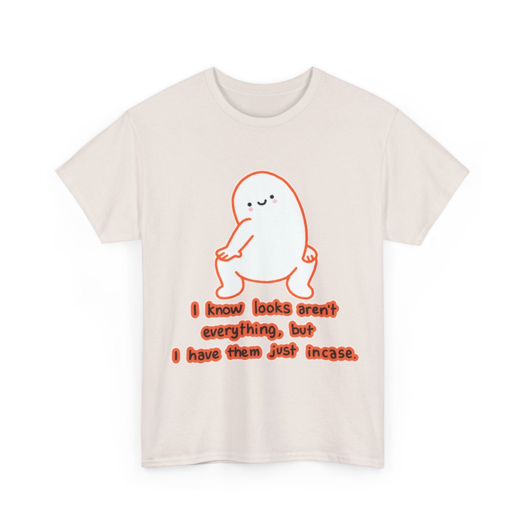 White T-Shirt: Squatting Blob 'Looks Aren't Everything'