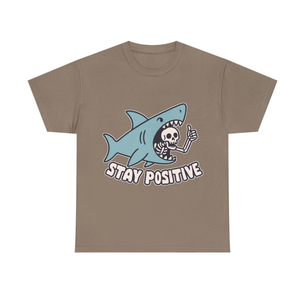 Shark Skeleton Thumbs Up 'Stay Positive' T-Shirt