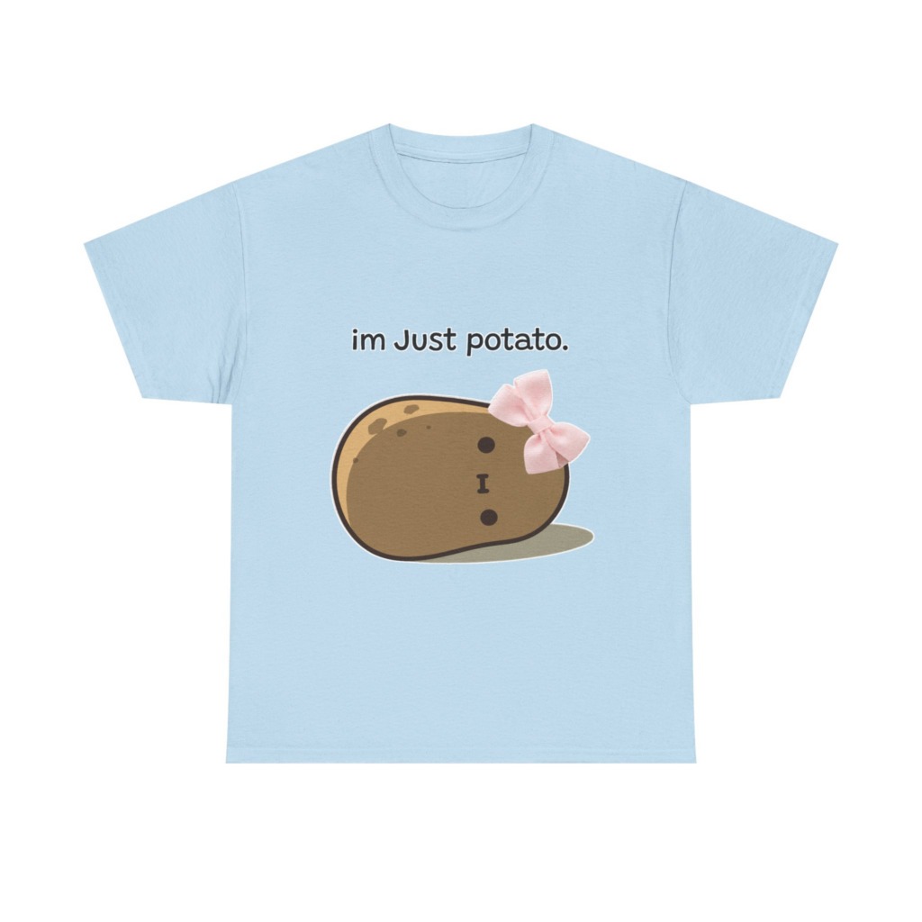 White 'im Just potato.' Pink Bow Potato Tee