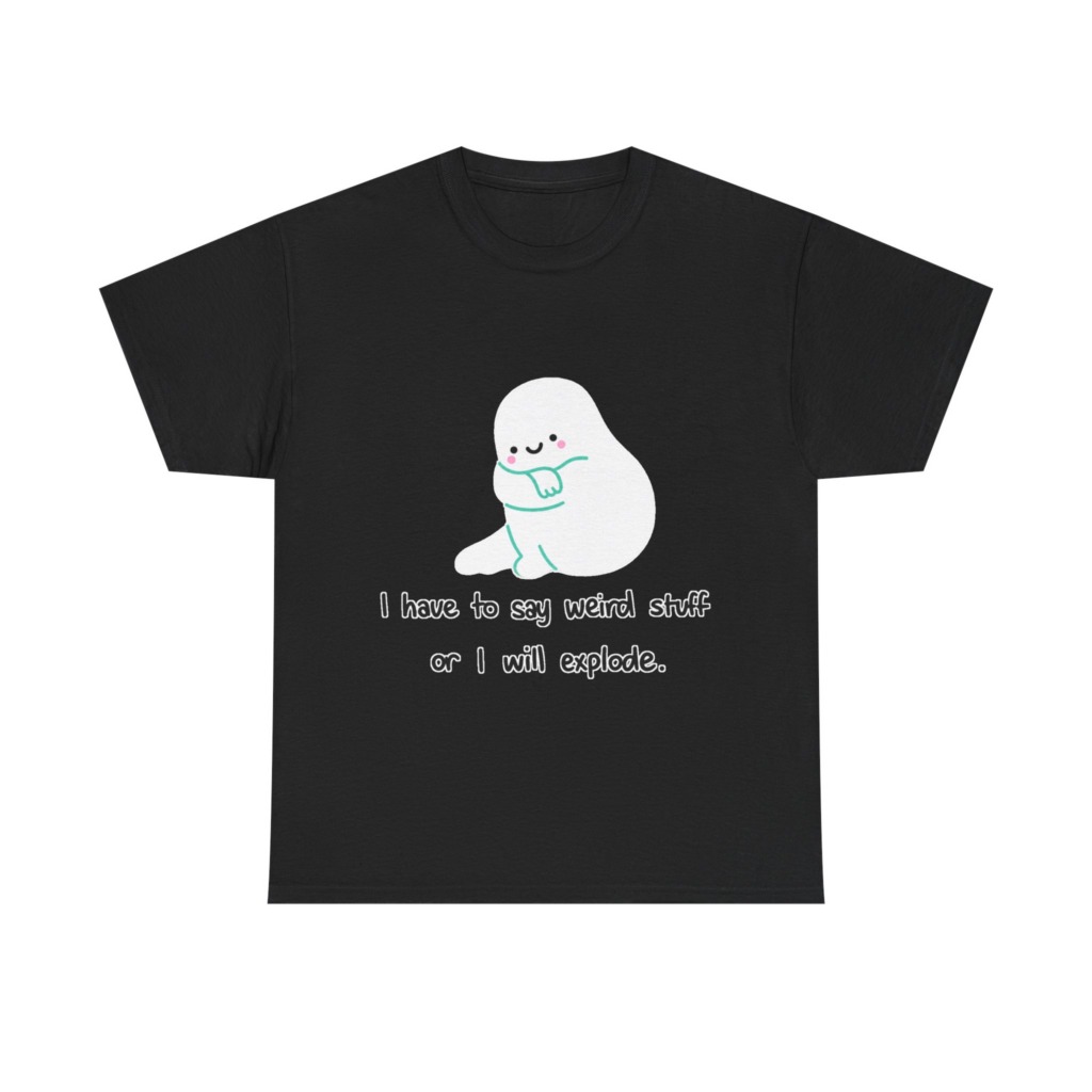 White T-Shirt with Cute Ghost "Weird Stuff" Print