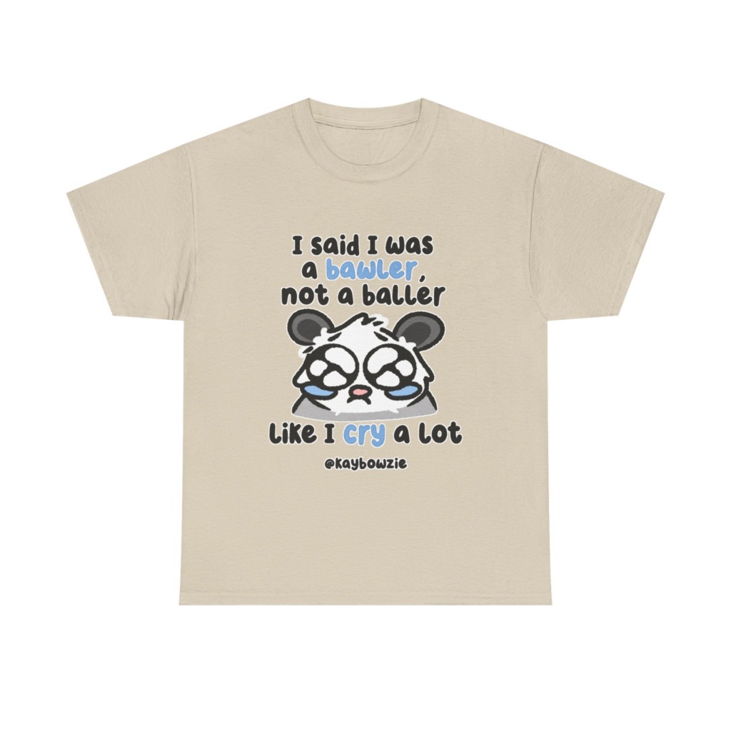 T-Shirt with Crying Animal 'Bawler Not Baller' Graphic