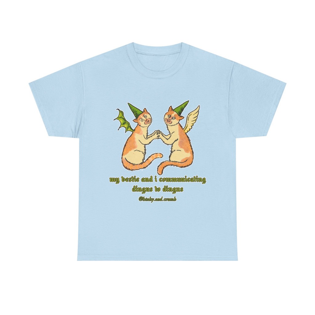 T-Shirt: Medieval Cat Besties 'Dingus to Dingus' Graphic