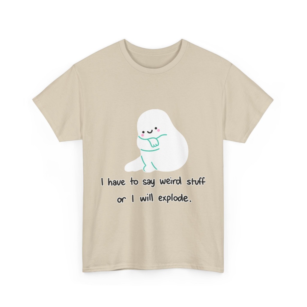 White T-Shirt with Cute Ghost "Weird Stuff" Print