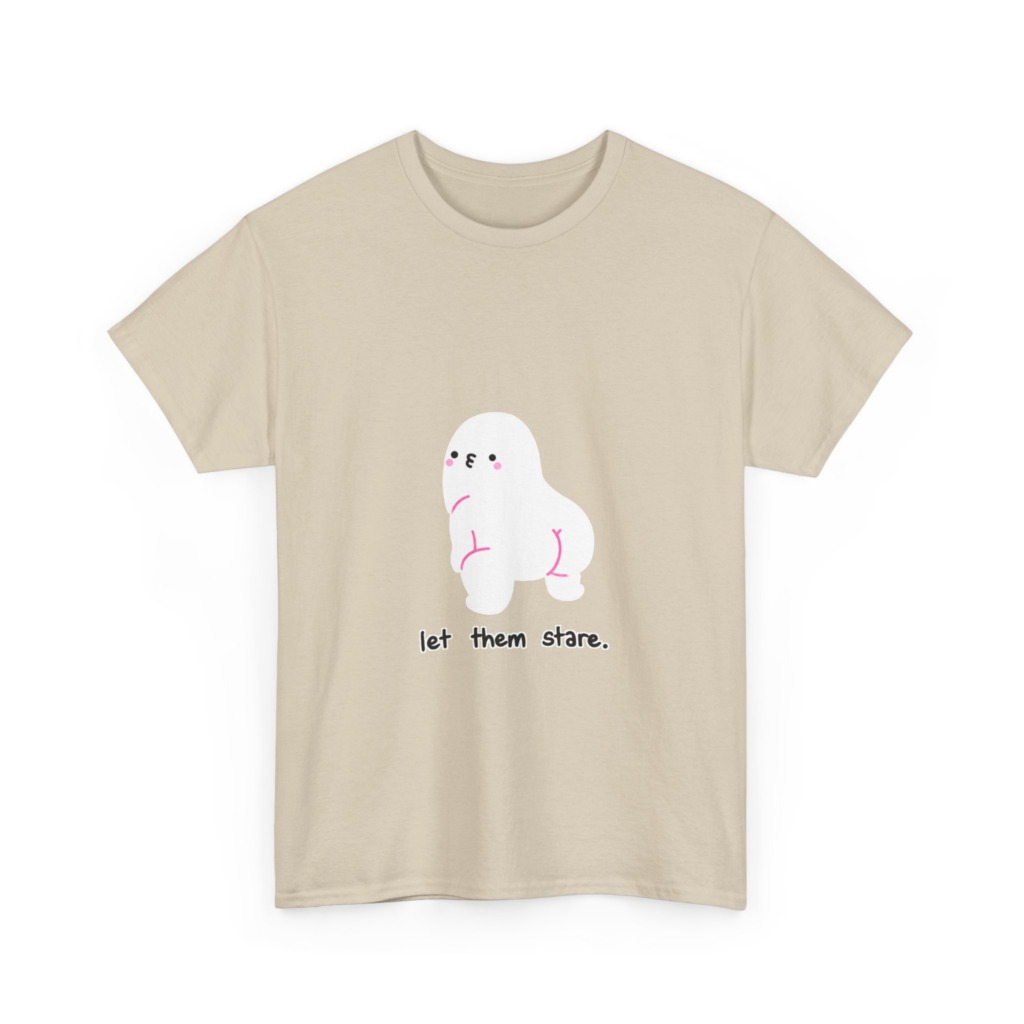 White Graphic Tee: Cute Blob 'Let Them Stare'