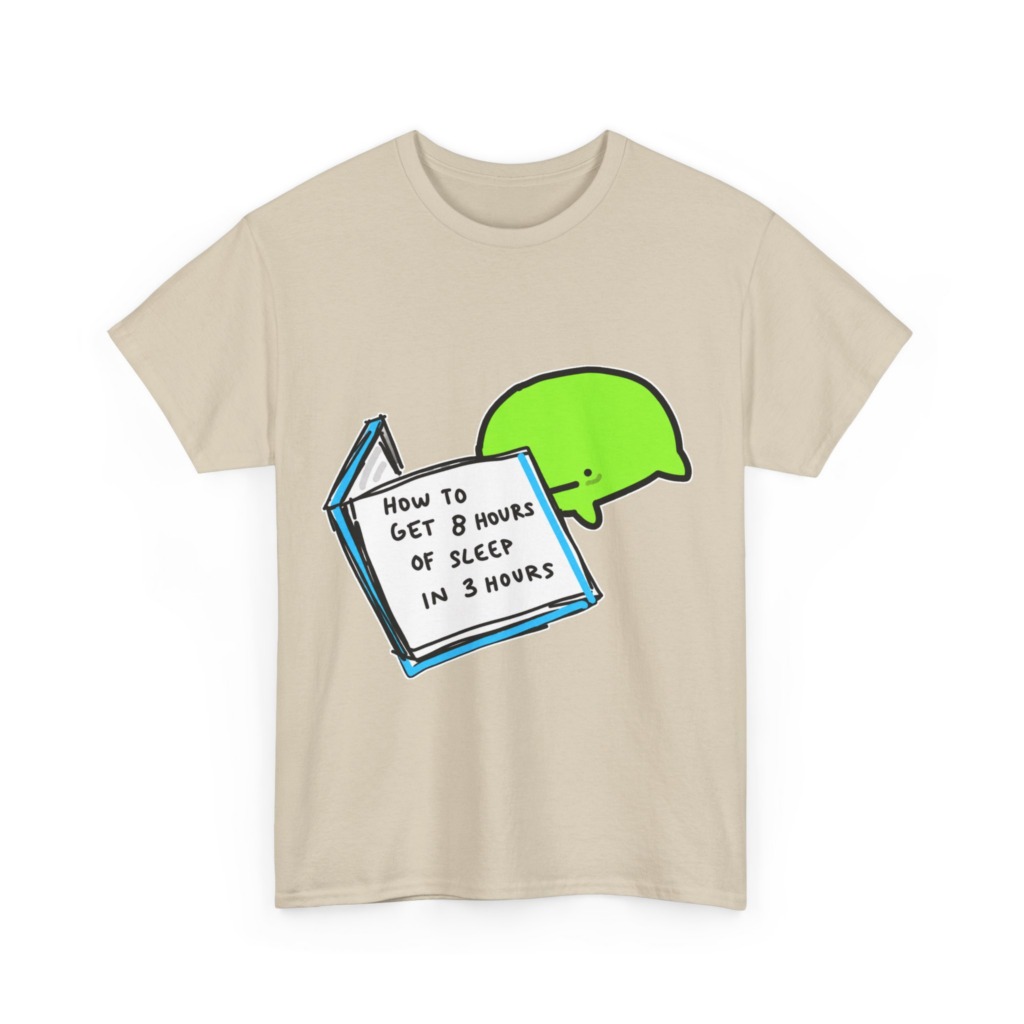 T-Shirt: Sleep Hack Book & Green Character Graphic