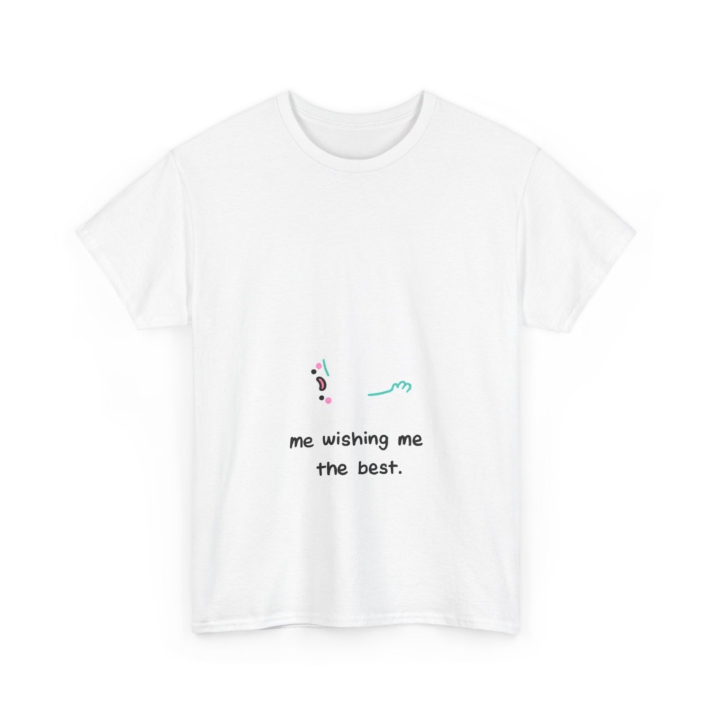 White T-Shirt: 'Wishing Me The Best' Cartoon Ghost Print