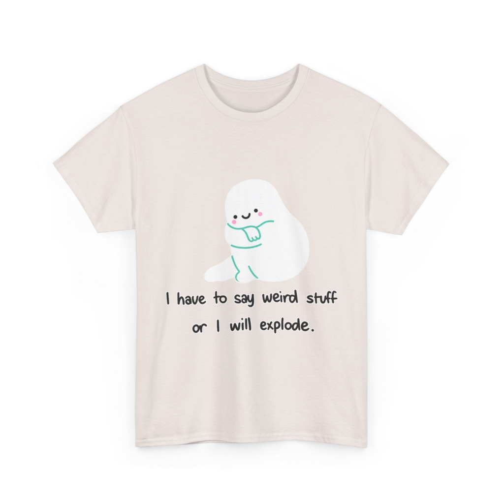 White T-Shirt with Cute Ghost "Weird Stuff" Print