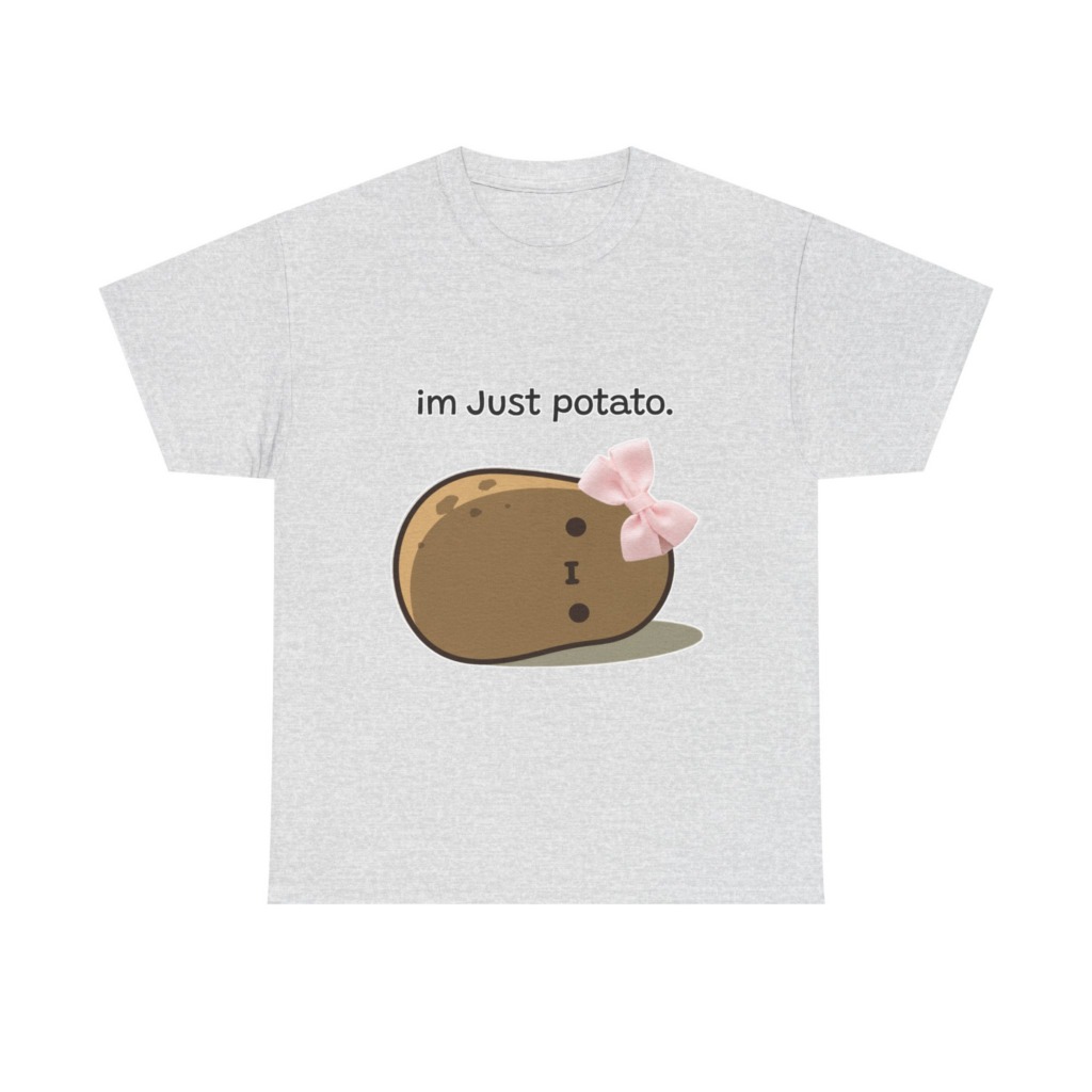 White 'im Just potato.' Pink Bow Potato Tee