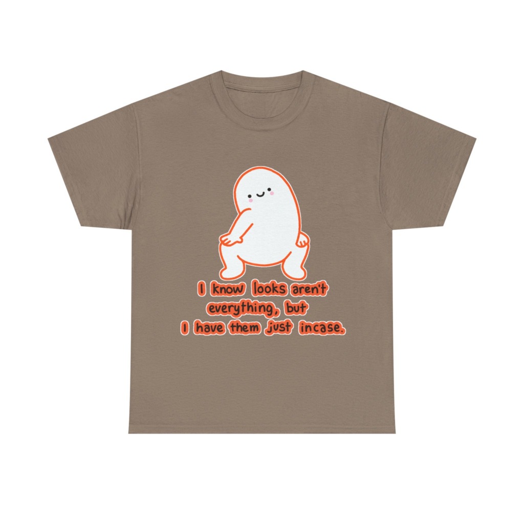 White T-Shirt: Squatting Blob 'Looks Aren't Everything'