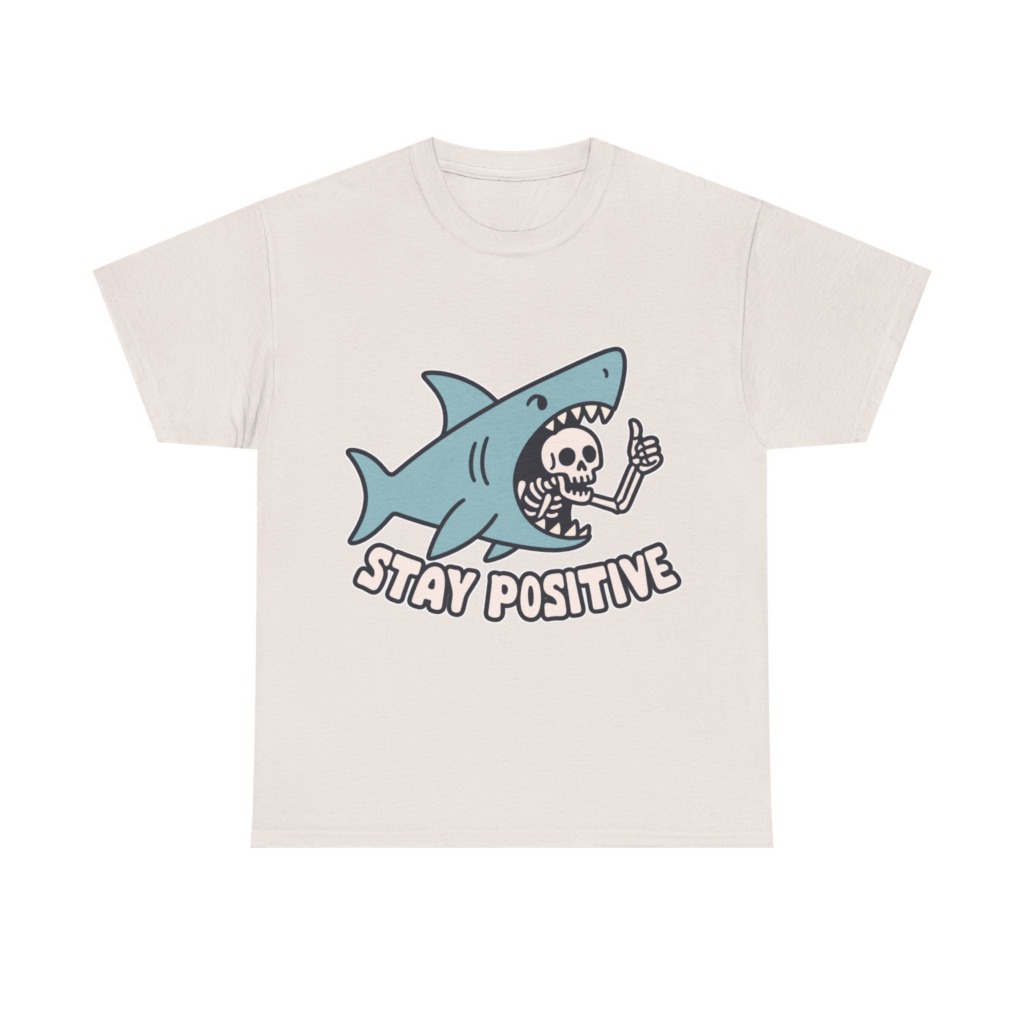Shark Skeleton Thumbs Up 'Stay Positive' T-Shirt