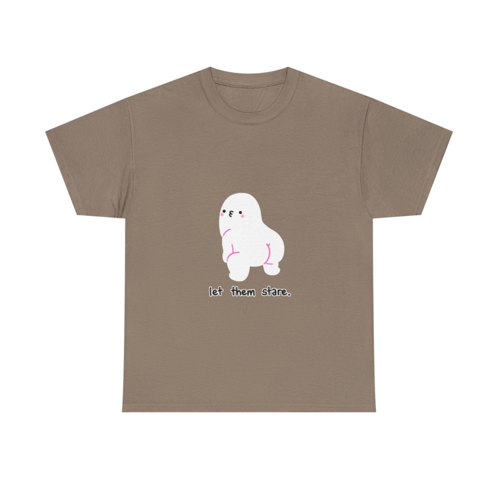 White Graphic Tee: Cute Blob 'Let Them Stare'