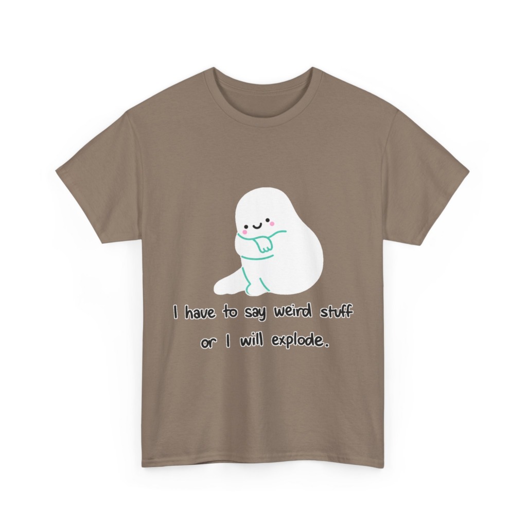 White T-Shirt with Cute Ghost "Weird Stuff" Print