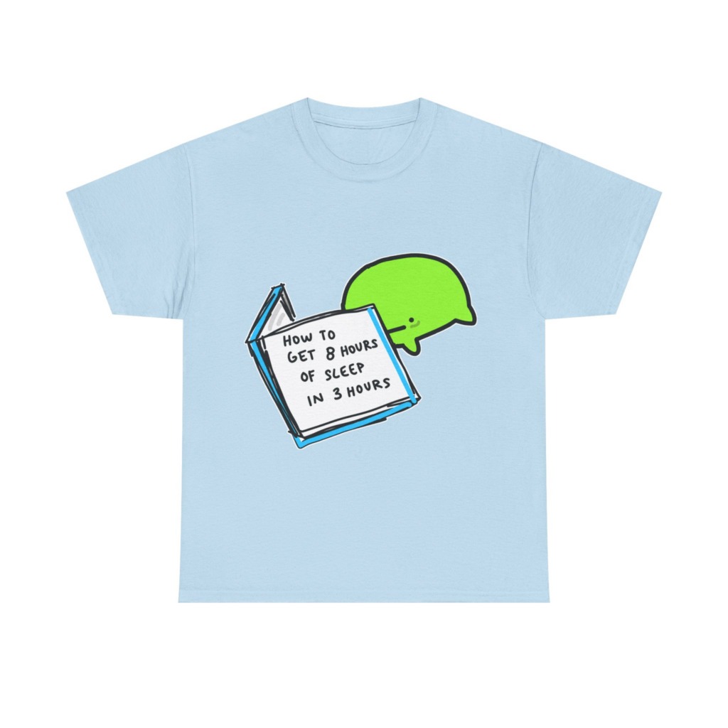 T-Shirt: Sleep Hack Book & Green Character Graphic