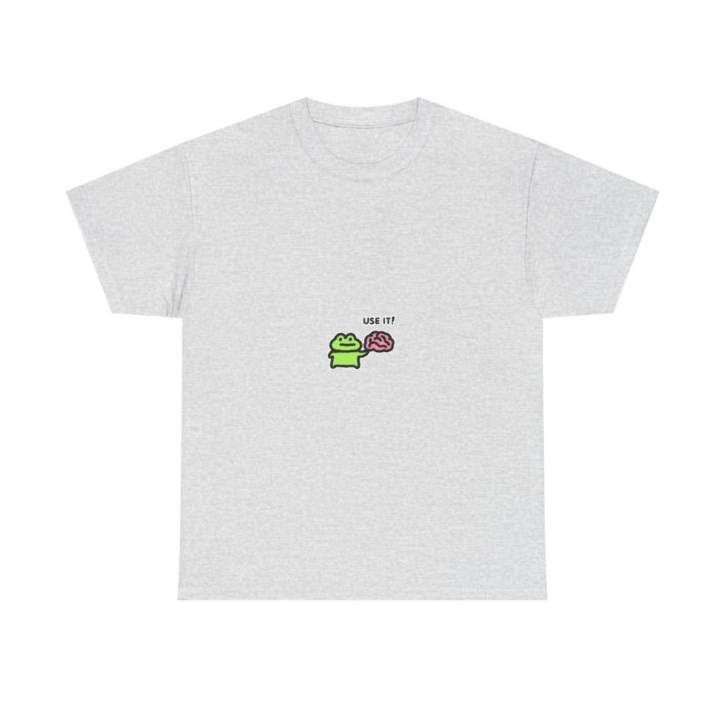 White Frog Holding Brain 'USE IT!' Graphic Tee