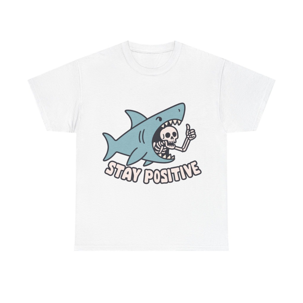 Shark Skeleton Thumbs Up 'Stay Positive' T-Shirt