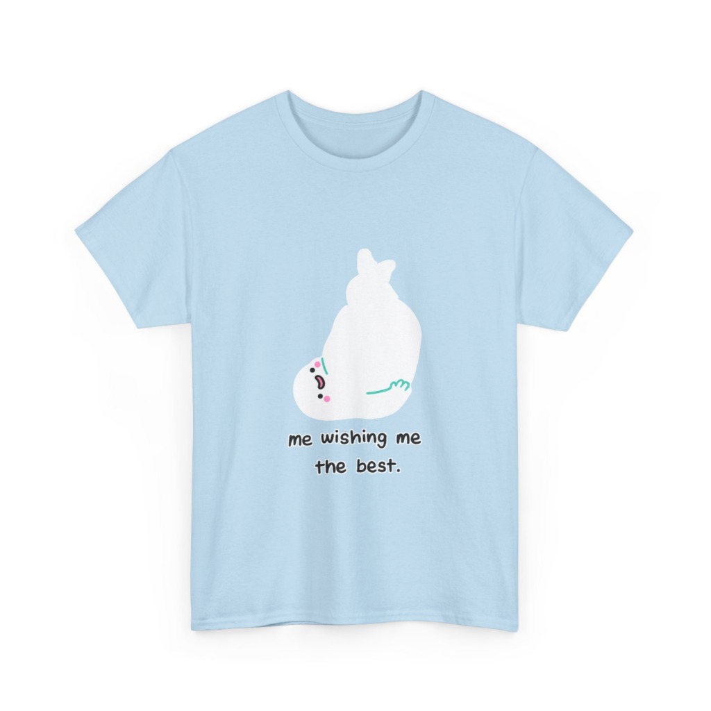 White T-Shirt: 'Wishing Me The Best' Cartoon Ghost Print