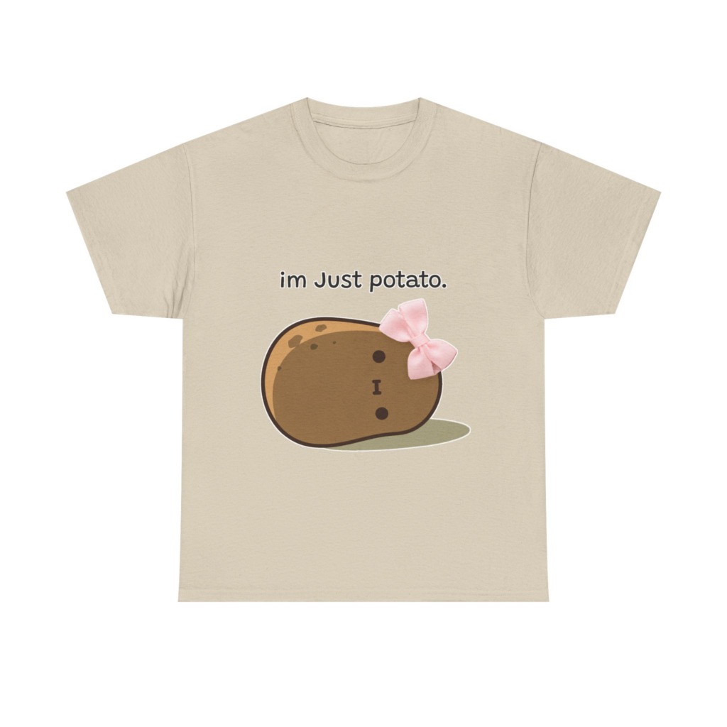 White Just Potato Graphic T-Shirt with Pink Bow