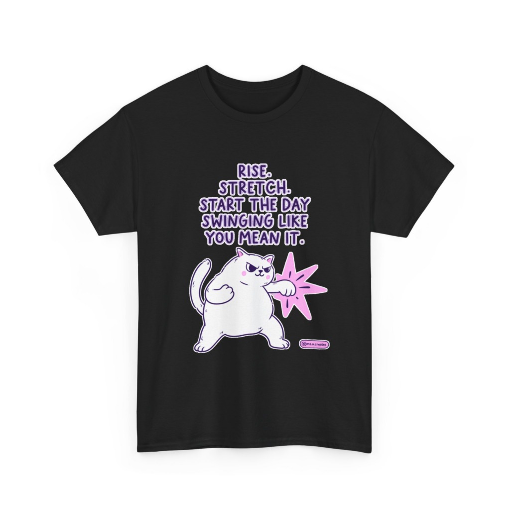 T-Shirt: 'Rise. Stretch.' Cat Punch Graphic