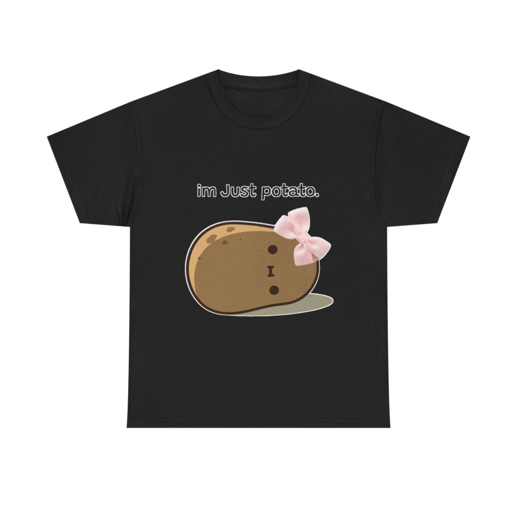 White 'im Just potato.' Pink Bow Potato Tee