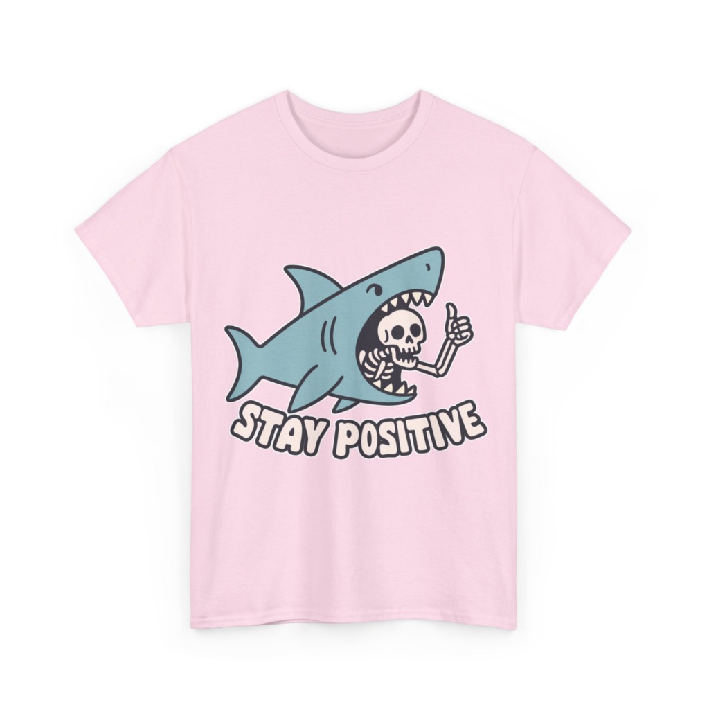 Shark Skeleton Thumbs Up 'Stay Positive' T-Shirt