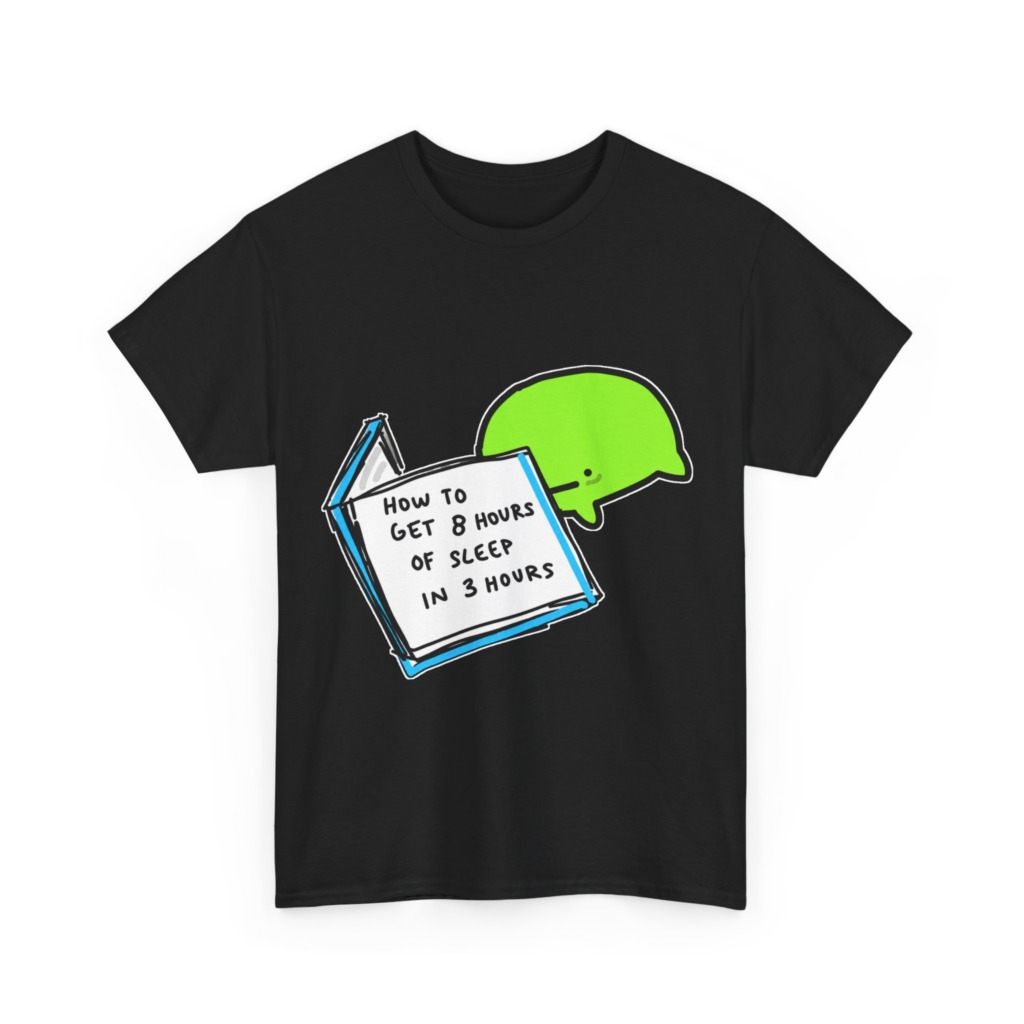 T-Shirt: Sleep Hack Book & Green Character Graphic
