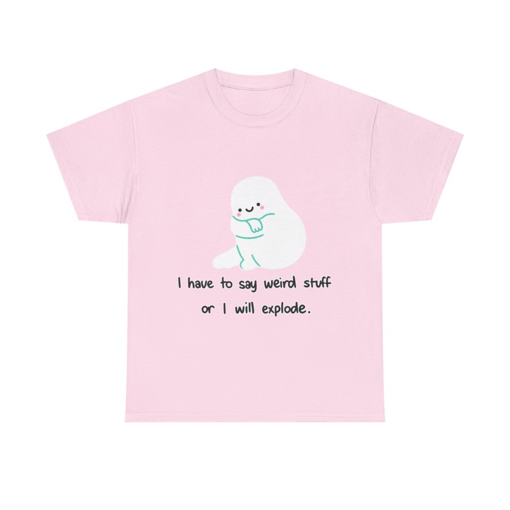 White T-Shirt with Cute Ghost "Weird Stuff" Print