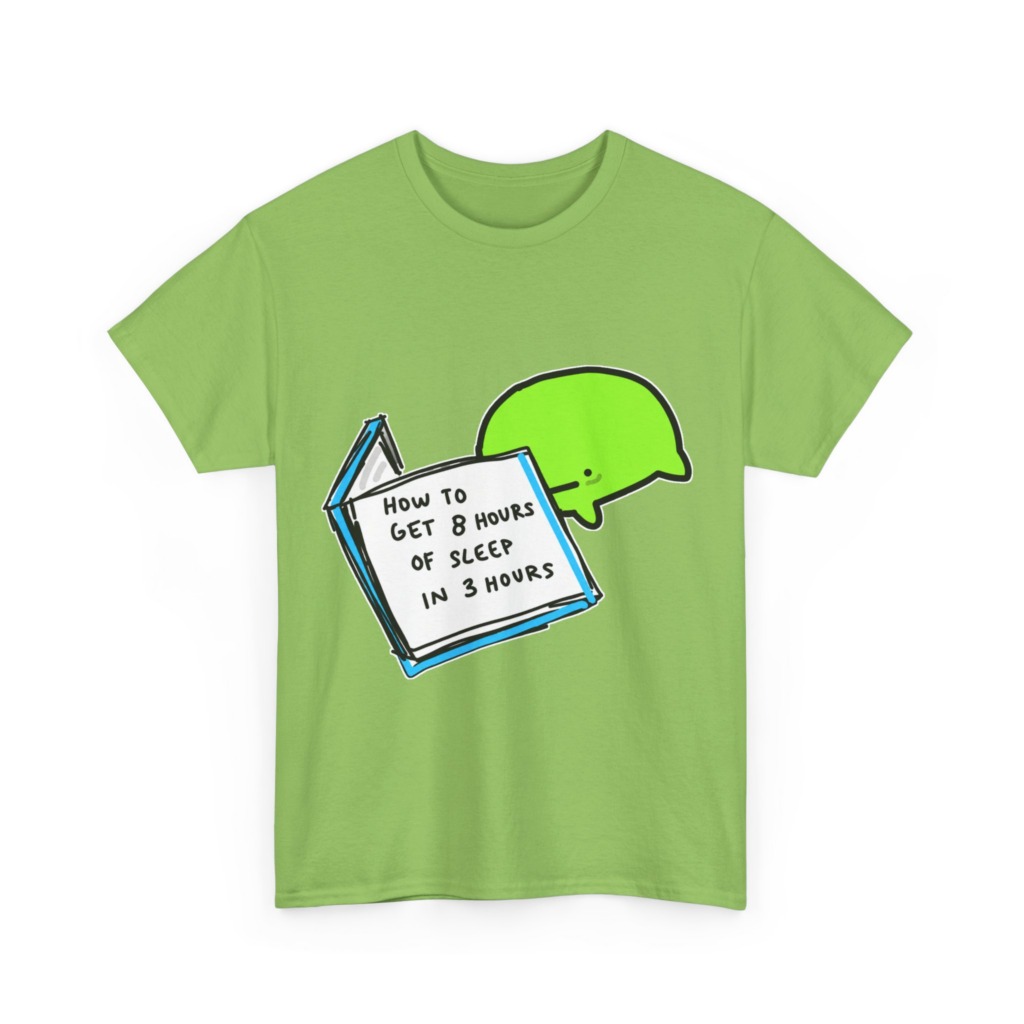 T-Shirt: Sleep Hack Book & Green Character Graphic