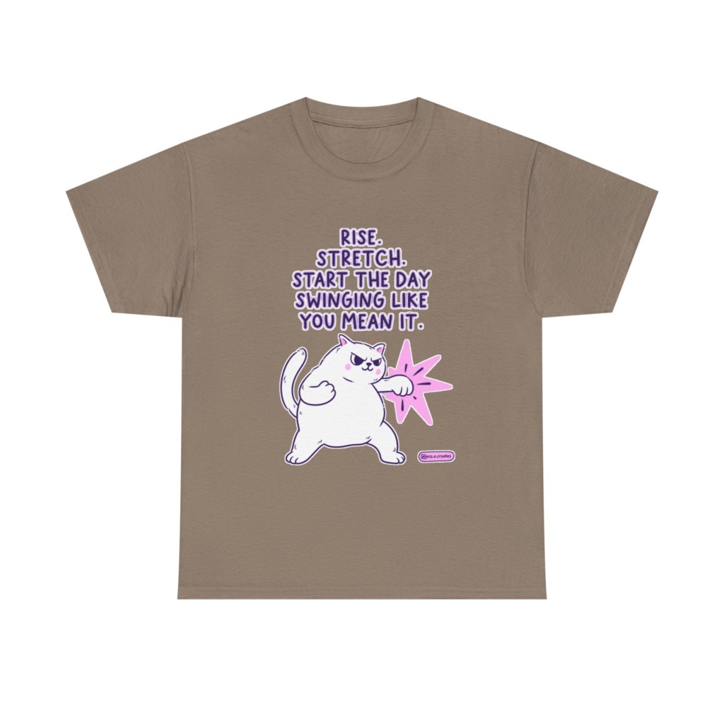 T-Shirt: 'Rise. Stretch.' Cat Punch Graphic