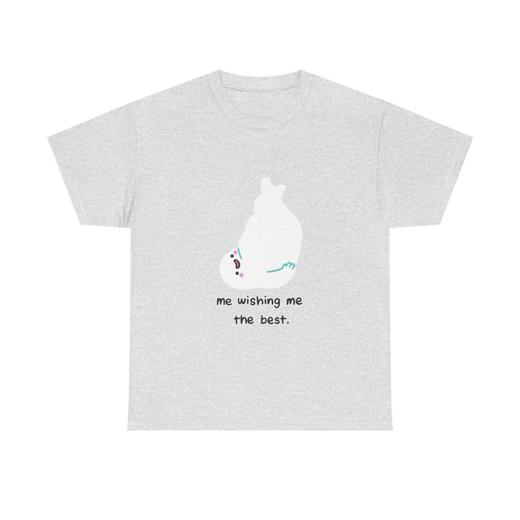 White T-Shirt: 'Wishing Me The Best' Cartoon Ghost Print