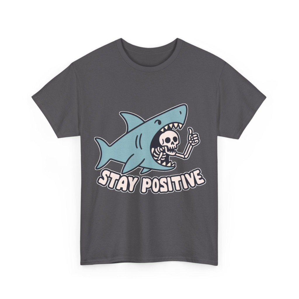 Shark Skeleton Thumbs Up 'Stay Positive' T-Shirt