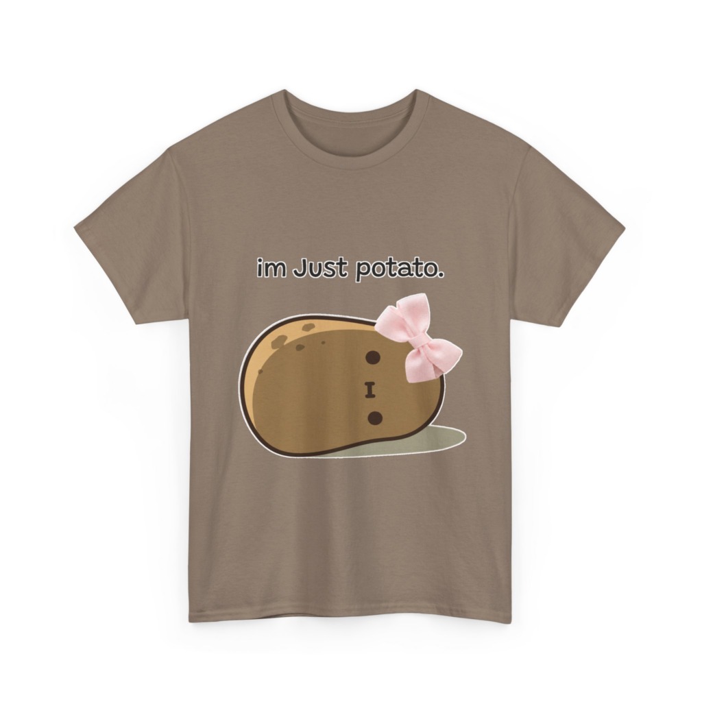 White 'im Just potato.' Pink Bow Potato Tee