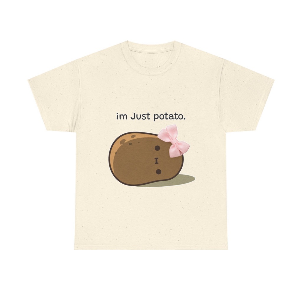 White Just Potato Graphic T-Shirt with Pink Bow