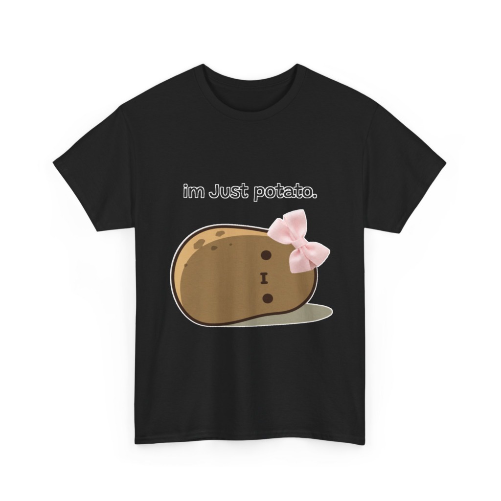 White 'im Just potato.' Pink Bow Potato Tee