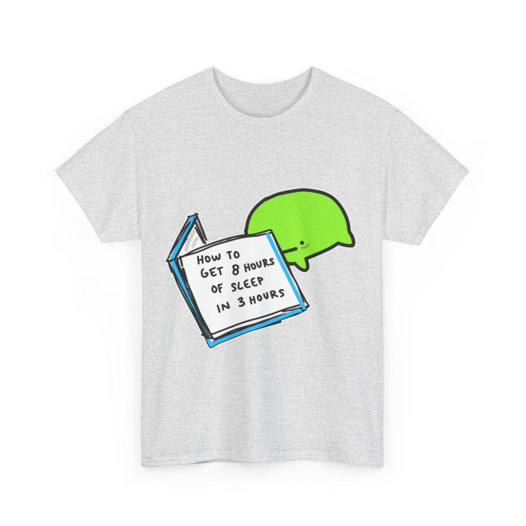 T-Shirt: Sleep Hack Book & Green Character Graphic