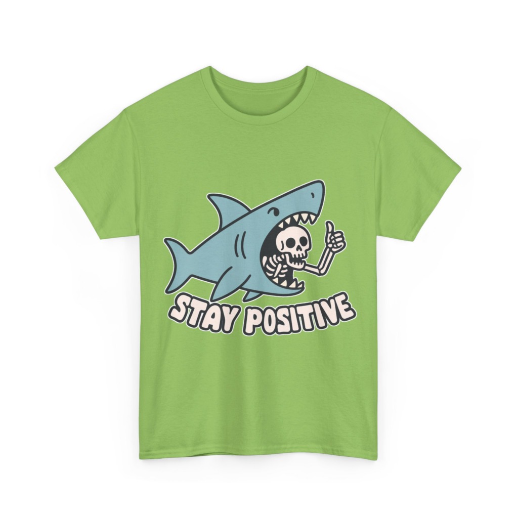 Shark Skeleton Thumbs Up 'Stay Positive' T-Shirt